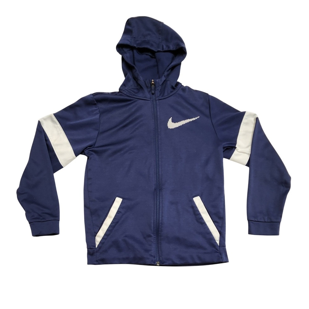 Nike Dri-FIT Full Zip Hoodie Boys Large Navy Blue White Sporty Streetwear